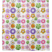 3Dモダン花カラフル柄03x4白BG シャワーカーテン (正面)