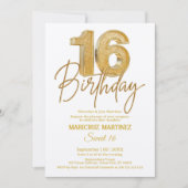 3Dモダン金ゴールドグリッタースウィート16誕生日 招待状 (正面)