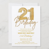 3Dモダン金ゴールドグリッター21歳の誕生日パーティー 招待状 (正面)