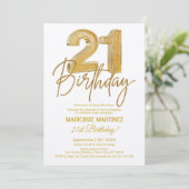 3Dモダン金ゴールドグリッター21歳の誕生日パーティー 招待状 (スタンド正面)