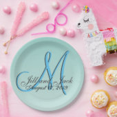 3dモノグラムグリーンミントアクアブルー ペーパープレート (パーティー)