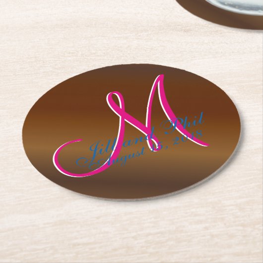 3dモノグラムダークブラックウォールナット木材シミュレーション ラウンドペーパーコースター (アングル)