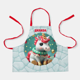 3Dユニコーンクリスマスパーソナライズされたキッズ エプロン