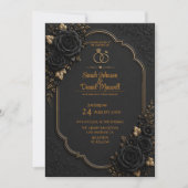 3Dラグジュアリーブラックゴールド結婚式招待状テンプレート 招待状 (正面)