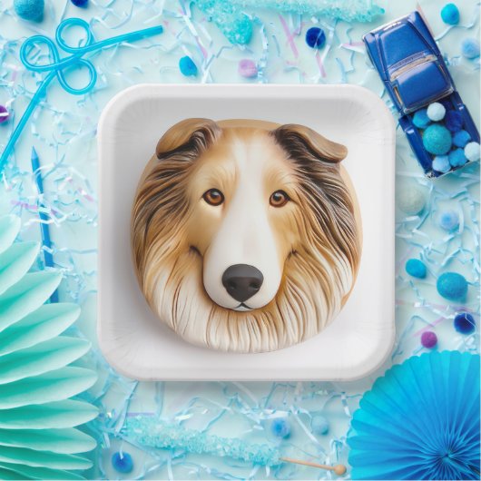 3Dラフコリー犬モチーフ ペーパープレート (パーティー)