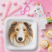 3Dラフコリー犬モチーフ ペーパープレート (パーティー)