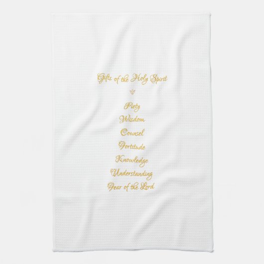 3Dルックで聖霊の贈り物 – ゴールデンスクリプト キッチンタオル (縦)