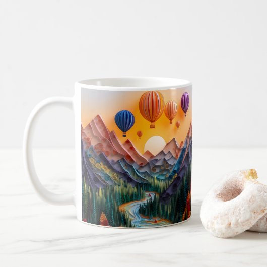 3Dルージングプリント山の熱気球 コーヒーマグカップ (ドーナツ)