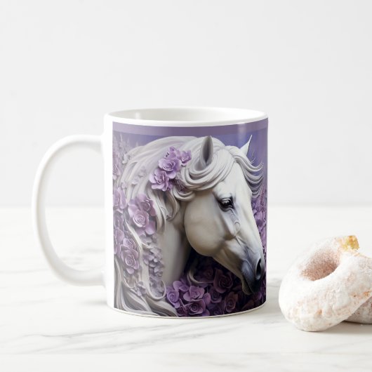 3Dルージングプリント白馬紫の花 コーヒーマグカップ (ドーナツ)