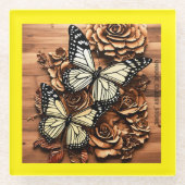 3Dレーザーバーン版木、銅版、版画デザイン ガラスコースター (正面)