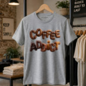 3Dローストコーヒー豆のタイポグラフィ コーヒー中毒 Tシャツ