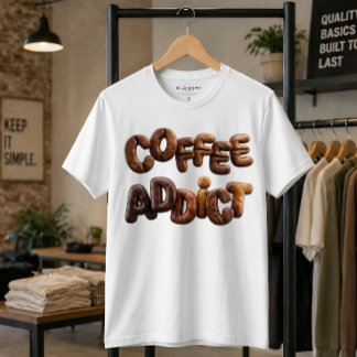 3Dローストコーヒー豆のタイポグラフィ コーヒー中毒 Tシャツ