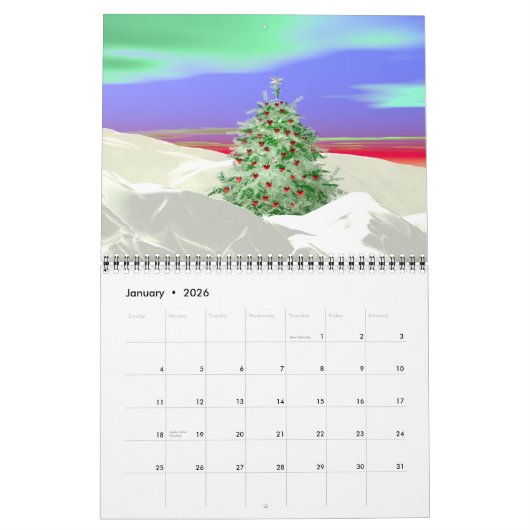 3D休日と季節のシーン カレンダー (1月 2026)