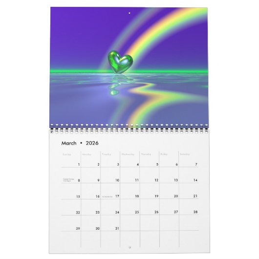 3D休日と季節のシーン カレンダー (3月 2026)