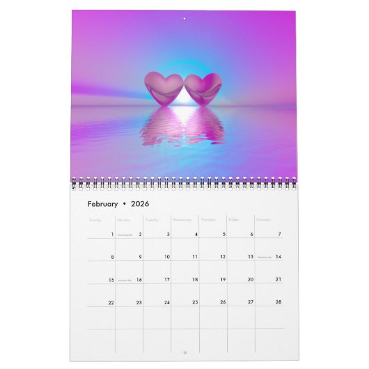 3D休日と季節のシーン カレンダー (2月 2026)