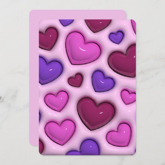 3D光沢ハート付きホリデーカード シーズンカード (正面/裏面)