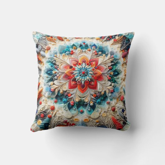 3D刺繍ルックウィンターマンダラ万華鏡のように千変万化するパターン クッション (裏面)