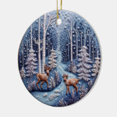 3D刺繍ルックディアウィンターフォレストランドスケープ セラミックオーナメント (左)