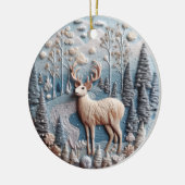 3D刺繍ルックディアウィンターフォレストランドスケープ セラミックオーナメント (左)