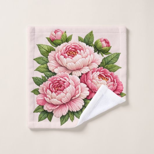 3D刺繍風牡丹イラスト ウォッシュタオル (ウォッシュタオル)