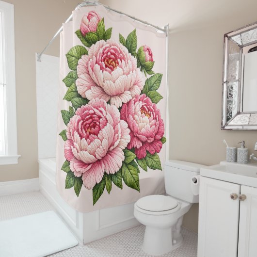 3D刺繍風牡丹イラスト シャワーカーテン (インサイチュ)