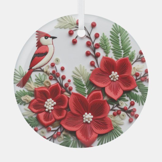 3D刺繍（鳥）ショウジョウコウカンチョウクリスマスオーナメント ガラスオーナメント (正面)