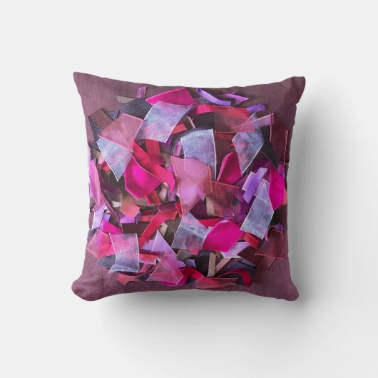 3D効果モダンバーガンディーなピンク紫リボン クッション (正面)