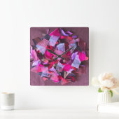 3D効果モダンバーガンディーなピンク紫リボン スクエア壁時計 (ホーム)