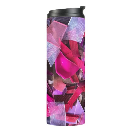 3D効果モダンバーガンディーなピンク紫リボン タンブラー (回転左)