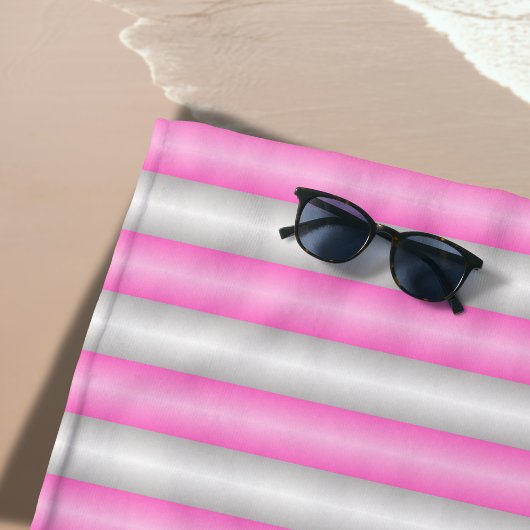 3D効果モダン付きネオンストライプピンク色の ビーチタオル