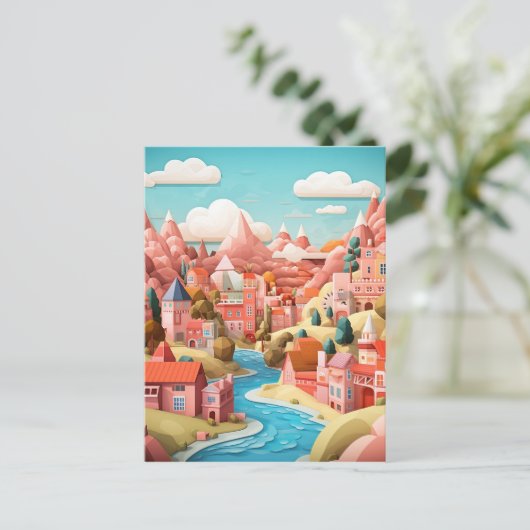 3D効果抽象芸術秋町の背景 ポストカード (スタンド正面)