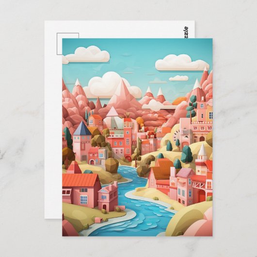 3D効果抽象芸術秋町の背景 ポストカード (正面/裏面)