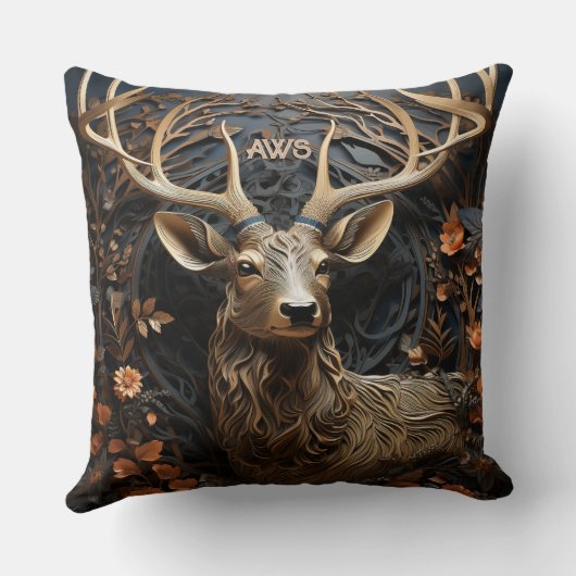 3d大アントラーバックディアモノグラム素朴 クッション (裏面)