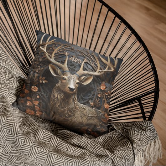 3d大アントラーバックディアモノグラム素朴 クッション
