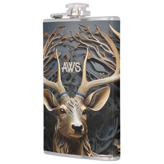 3d大アントラーバックディアモノグラム素朴 フラスク (左)