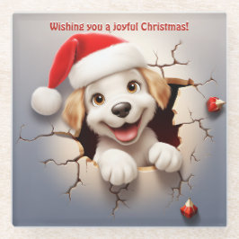 3D子犬のクリスマス ガラスコースター
