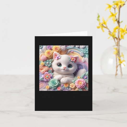 3D子猫 カード (黄色い花)