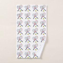 3D小さな青い赤いテニスラケットとボール ハンドタオル