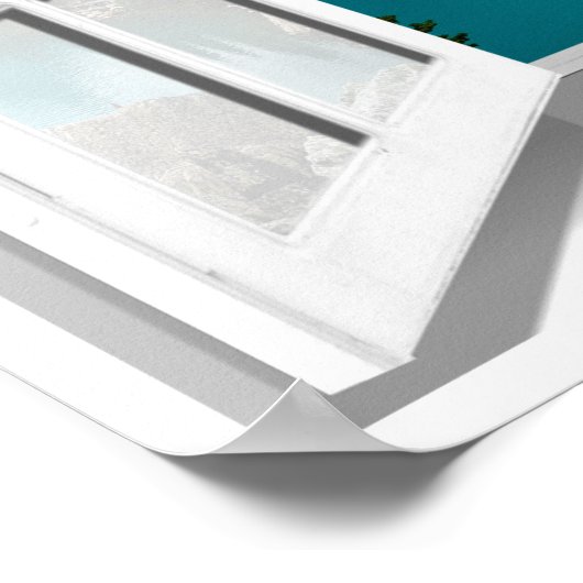 3D山と湖の風景フェイクウィンドウビュー ポスター (角)