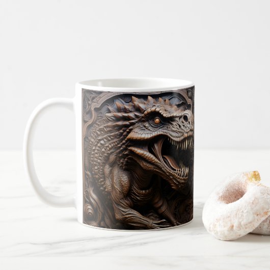 3D工具付きレザールックプリント恐竜TRex コーヒーマグカップ (ドーナツ)