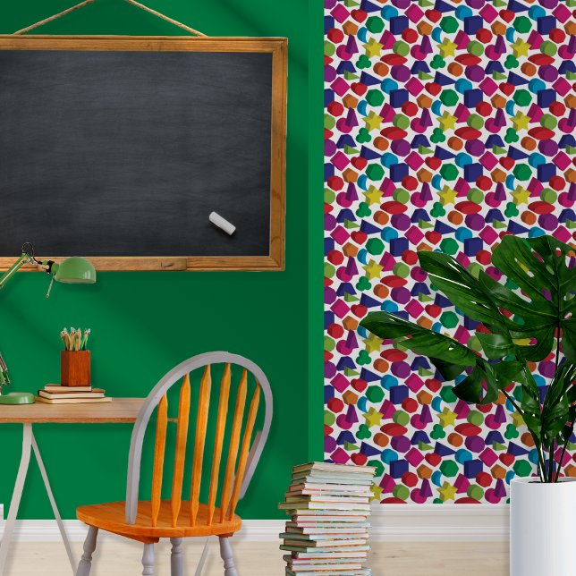 3D幾何形状 |シンボル – Kid's Room 壁紙 (Multi-Colored Modern 3D Geometric Shapes | Symbols Kid's Room Wallpaper Wall Covering)