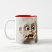 3D怖がるサルおもしろい動物 ツートーンマグカップ (左)