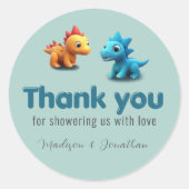 3D恐竜男の赤ちゃんシャワー感謝していユー ラウンドシール (正面)