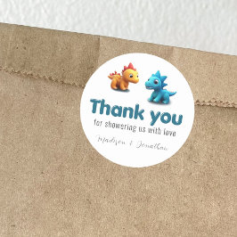 3D恐竜男の赤ちゃんシャワー感謝していユー ラウンドシール