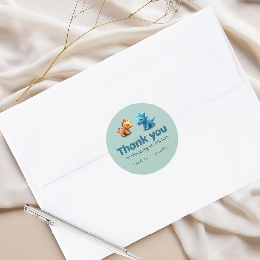 3D恐竜男の赤ちゃんシャワー感謝していユー ラウンドシール