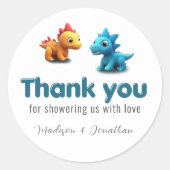 3D恐竜男の赤ちゃんシャワー感謝していユー ラウンドシール (正面)