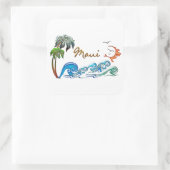 3D手のひら、波、サンセットMAUI スクエアシール (バッグ)