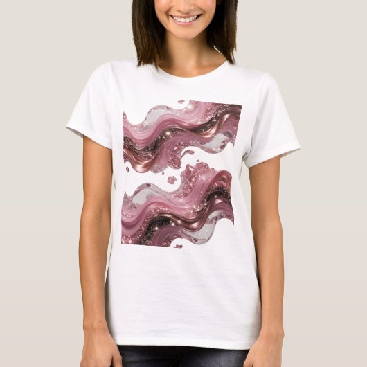 3D抽象的なスパークルと宝石の波 Tシャツ (正面)