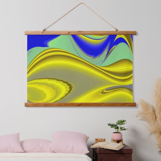 3D抽象芸術入力金ゴールド黄ブルーグリーン 吊り下げ型タペストリー (寝室)