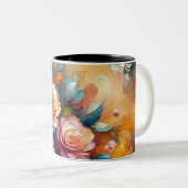3D抽象芸術鮮やかフローラ油テクスチャアート ツートーンマグカップ (正面右)
